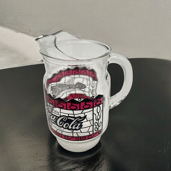 Coca-Cola Pitcher 9-Inch 72 oz Retro Stained-Glass Design Vintage Art Deco 70s - Picture 1 of 9
